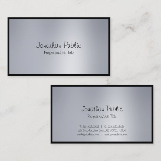 Carte De Visite Élégant script libre moderne Silver Chic Plain (Devant / Derrière)