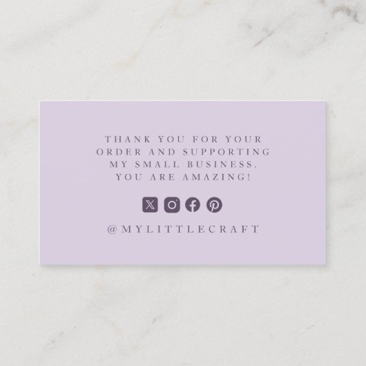 Carte De Visite Elegant Script Logo Thank You Branding Purple (Dos)