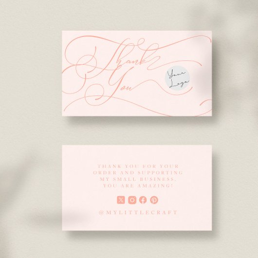 Carte De Visite Elegant Script Logo Thank You Small Branding Peach