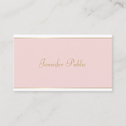 Carte De Visite Élégant script main Blush Pink Gold Chic Modèle (Devant)