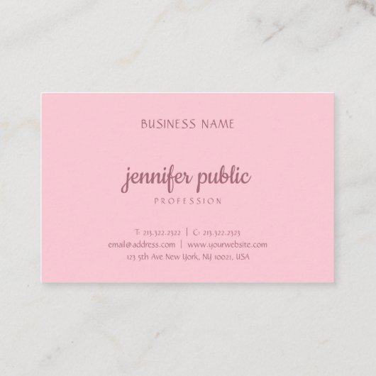 Carte De Visite Élégant script main moderne Texte rose pâle Modèle (Dos)