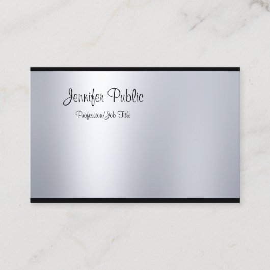 Carte De Visite Élégant Script manuscrit Argent Look Clean Glam (Devant)