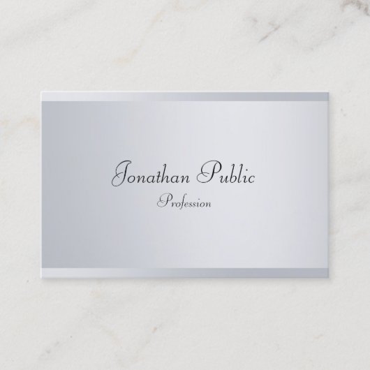 Carte De Visite Élégant script manuscrit Modèle moderne Argent (Devant)