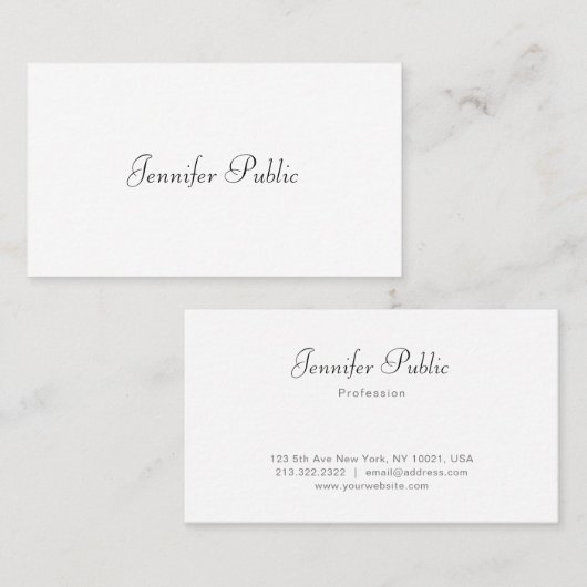 Carte De Visite Élégant Script manuscrit Moderne Cool blanc élégan (Devant / Derrière)