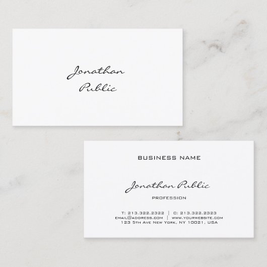 Carte De Visite Élégant script manuscrit Moderne Professionnel Top (Devant / Derrière)