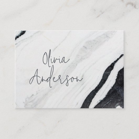 Carte De Visite Élégant Script manuscrit Nom Marbre noir blanc (Devant)