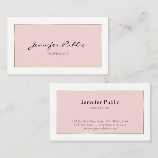 Carte De Visite Élégant script manuscrit tendance Pink Gold Plain (Devant / Derrière)
