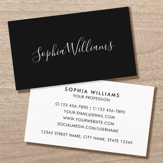 Carte De Visite Elegant Script Modern Minimalist Black