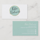 Carte De Visite ELEGANT script moderne chic joli or menthe vert (Devant / Derrière)