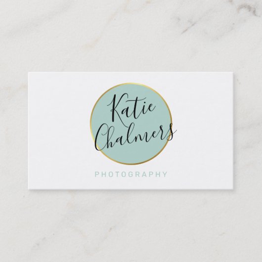 Carte De Visite ELEGANT script moderne chic joli or menthe vert (Devant)