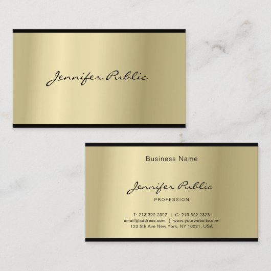 Carte De Visite Élégant Script Moderne Sleek Glam Gold Look Top (Devant / Derrière)