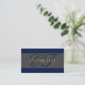 Carte De Visite Élégant Script Monogram Dark Navy Blue Grey & Gold (Debout devant)