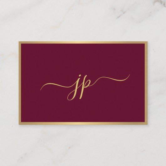Carte De Visite Élégant Script Monogramme initial Bordeaux Gold Eu (Devant)