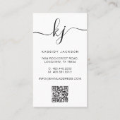 Carte De Visite Élégant script Monogramme logo photo et code QR (Dos)