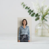 Carte De Visite Élégant Script Monogramme Logo Photo QR Code (Debout devant)