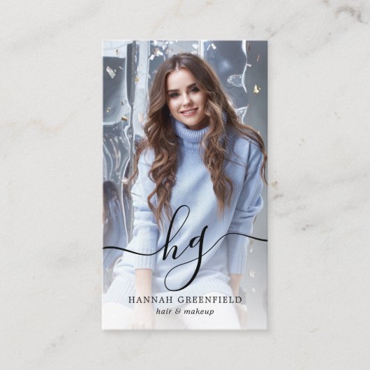 Carte De Visite Élégant script Monogramme photo (Devant)