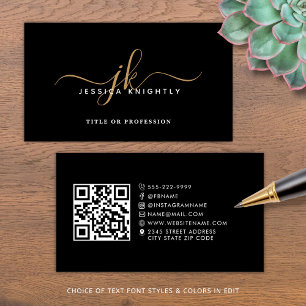 Carte De Visite Élégant script monogramme QR Code Médias sociaux