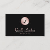 Carte De Visite Élégant Script Monogramme QR Code Rose Or Noir (Devant)