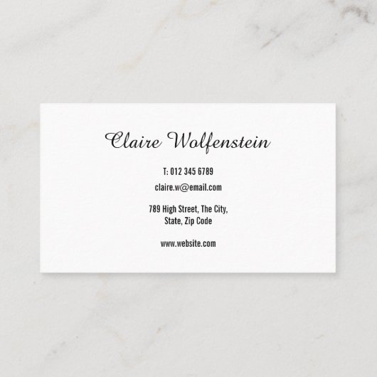 Carte De Visite Élégant script noir et blanc professionnel (Dos)