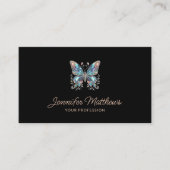 Carte De Visite Élégant Script Papillon noir (Devant)