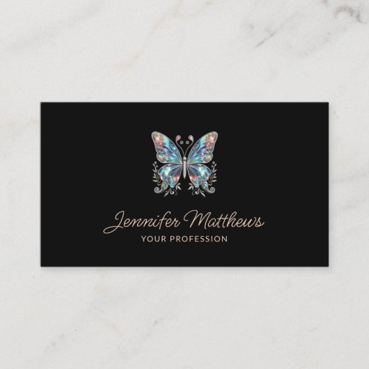 Carte De Visite Élégant Script Papillon noir (Devant)