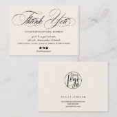 Carte De Visite Élégant script pastel beige logo commander merci (Devant / Derrière)