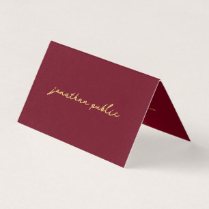 Carte De Visite Élégant script personnalisé Modèle rouge et or pli