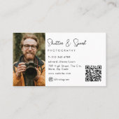 Carte De Visite Élégant script photo pleine photo Code QR (Dos)