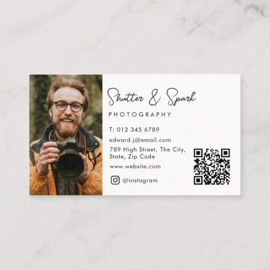 Carte De Visite Élégant script photo pleine photo Code QR (Dos)