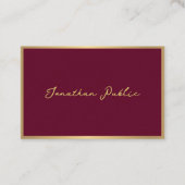 Carte De Visite Élégant script professionnel Bordeaux Gold Europée (Devant)