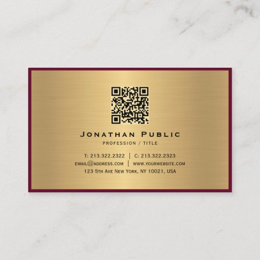 Carte De Visite Élégant Script professionnel moderne Bordeaux Gold (Dos)