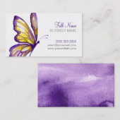 Carte De Visite Élégant Script Purple Gold Watercolor Papillon (Devant / Derrière)