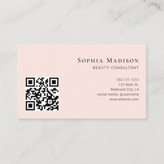 Carte De Visite Élégant script QR Code Blush rose (Dos)