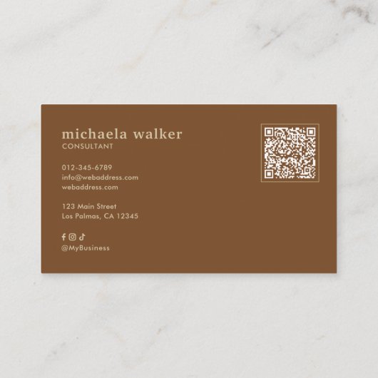 Carte De Visite Elegant Script QR Code & Social Media (Dos)