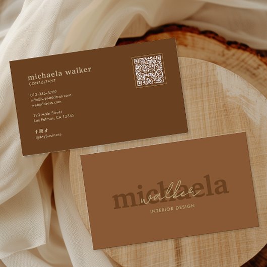 Carte De Visite Elegant Script QR Code & Social Media