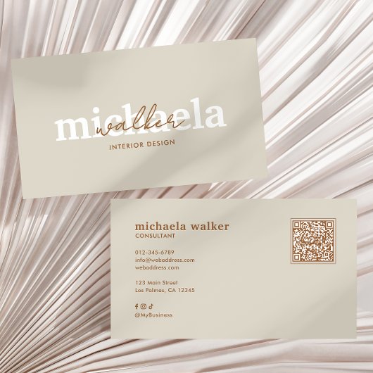 Carte De Visite Elegant Script QR Code & Social Media