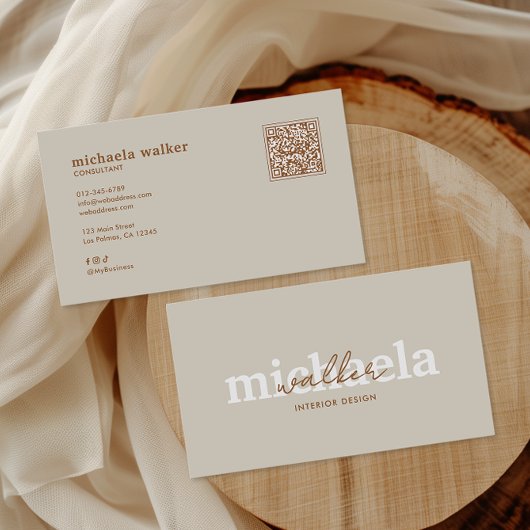 Carte De Visite Elegant Script QR Code & Social Media