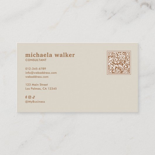 Carte De Visite Elegant Script QR Code & Social Media (Dos)