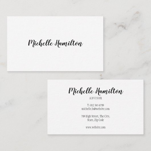 Carte De Visite Élégant Script Simple Noir et Blanc (Devant / Derrière)