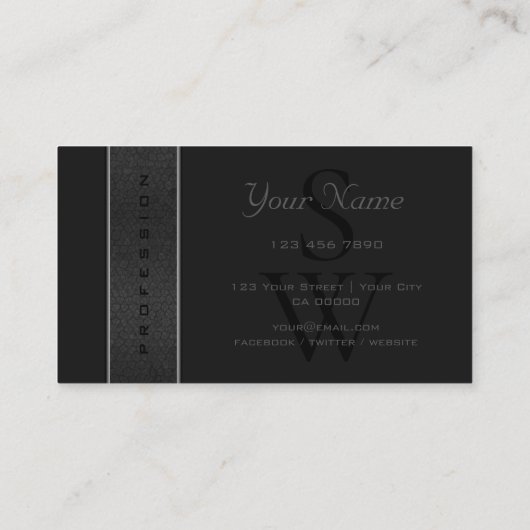 Carte De Visite Élégant Serpent noir gris foncé et initiales (Dos)