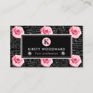 Carte De Visite Élégant Shabby Chic Rose rose et noir Motif