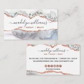 Carte De Visite Élégant Signature Script Blanc Or Agate Marbre (Devant / Derrière)