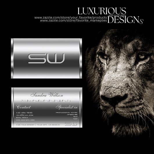 Carte De Visite Elégant Silver chimmery et grandes initiales 3D ch