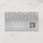 Carte De Visite Elegant Silver Glitter Photo QR Code (Dos)