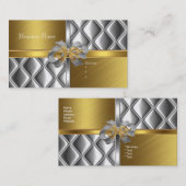 Carte de visite Elegant Silver Gold BowsTile Trim (Devant / Derrière)