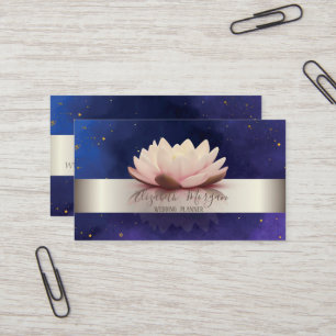 Carte De Visite Elégant Silver Stripe Lotus Blue