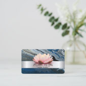 Carte De Visite Elégant Silver Stripe Lotus Blue Marble (Debout devant)