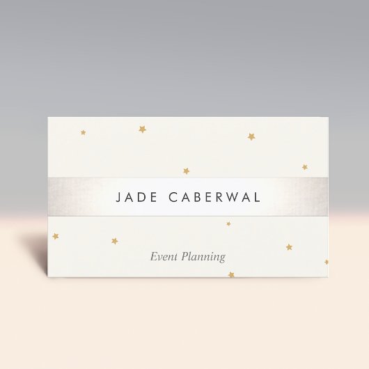 Carte De Visite Élégant Silver Striped Gold Star Event Planner