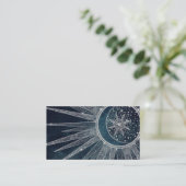 Carte De Visite Elégant Silver Sun Moon Doodle Mandala Blue Design (Debout devant)