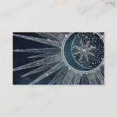 Carte De Visite Elégant Silver Sun Moon Doodle Mandala Blue Design (Dos)